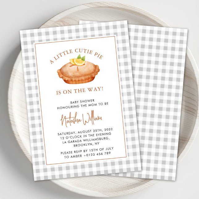 Invitation Cutie Pie Grey À damiers Baby shower d'automne (Créateur téléchargé)