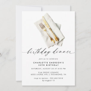 Invitation Cutlerie aquarelle Dîner d'anniversaire très sim