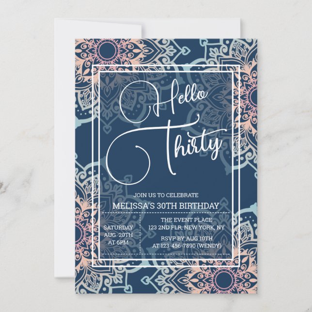Invitation Cyan Blue Flower Mandala 30e anniversaire (Devant)