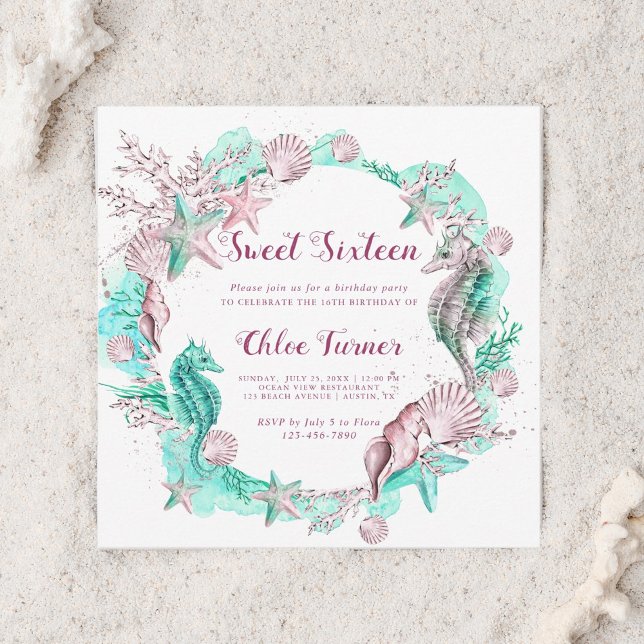 Invitation Cyan & Lavender sous le Sweet sixteen marin (Créateur téléchargé)