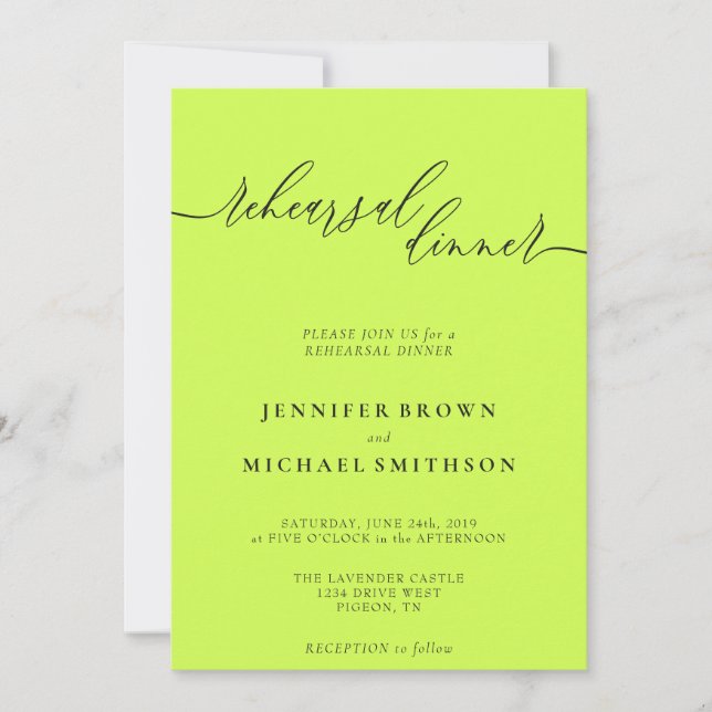 Invitation Cyber Lime Jet Black Celebration Rehearsal Dinner (Devant)