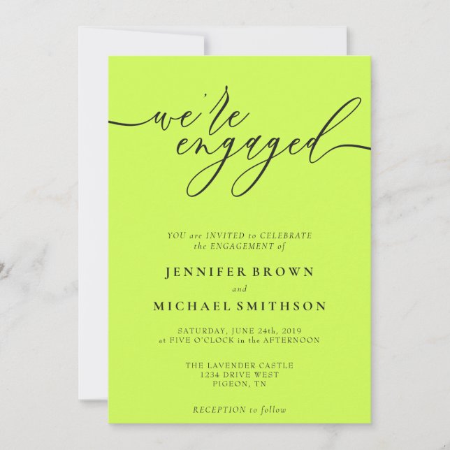 Invitation Cyber Lime & Jet Black Minimal We are Engaged (Devant)