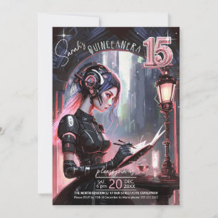 Invitation Cyberpunk Quinceanera Rose Gold/Grey ID1027