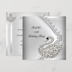 Invitation Cygne Argenté Blanc Élégant Fête d'Anniversaire
