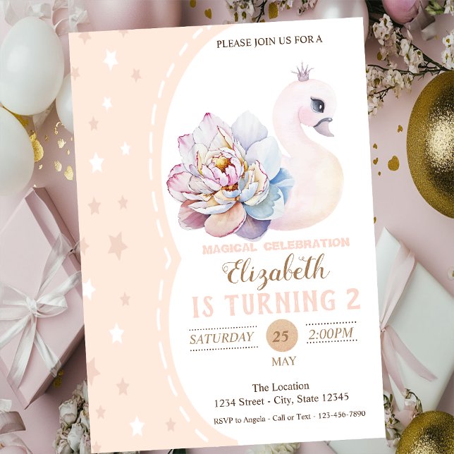 Invitation Cygne Bébé Magique, Étoiles Anniversaire (Créateur téléchargé)