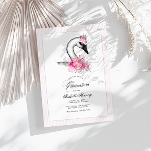 Invitation Cygne Blanc Fleurs Roses Photo de Quinceañera