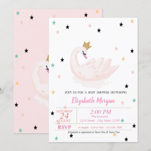 Invitation Cygne Chic, Étoiles, Princesse  Baby Shower 