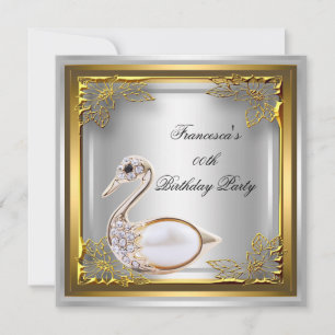 Invitation Cygne Doré Élite Élégant Anniversaire Blanc