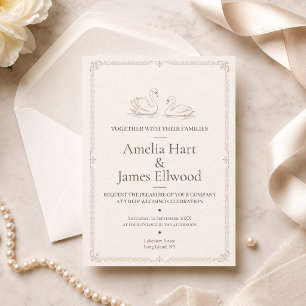 Invitation Cygne Élégant Mariage Vieille Fortune