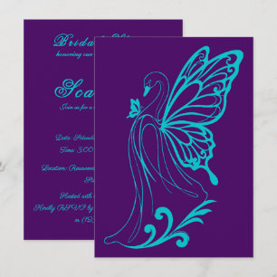 Invitation Cygne gracieux avec des ailes de papillon sarcelle