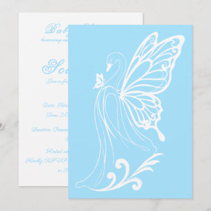 Invitation Cygne gracieux bleu avec papillon