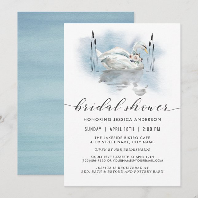 Invitation Cygne sur la Fête des mariées d'aquarelle du lac (Devant / Derrière)