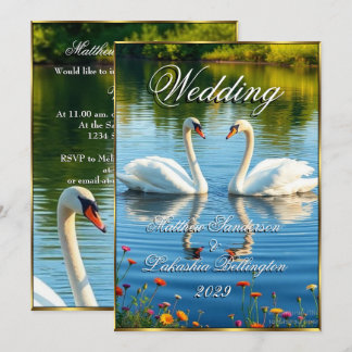 Invitation Cygnes blancs Beau Mariage moderne