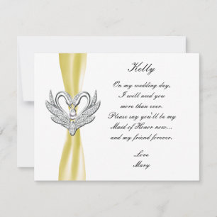 Invitation Cygnes D'Argent Jaune Ribbon Maid Of Honor Card