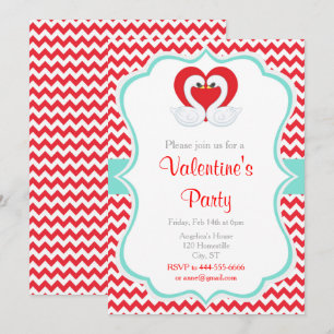 Invitation Cygnes de la Saint-Valentin rouges et verts