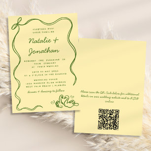 Invitation Cygnes fantaisistes à motifs en arc jaune Code QR 