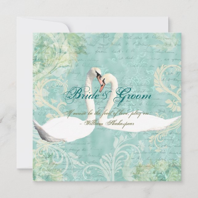 Invitation Cygnes floraux vintages bleus (Devant)