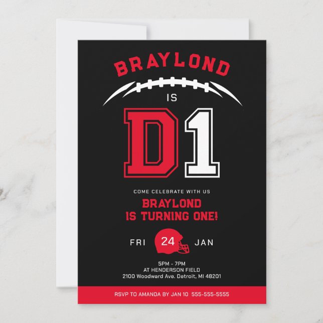 Invitation D1 Football américain premier anniversaire (Devant)