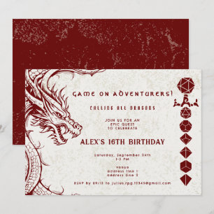 Invitation D20 Dice Celtic Dragon MDN RPG DM Gamer Anniversai