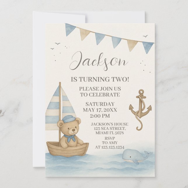 Invitation d’anniversaire nautique du capitaine (Devant)