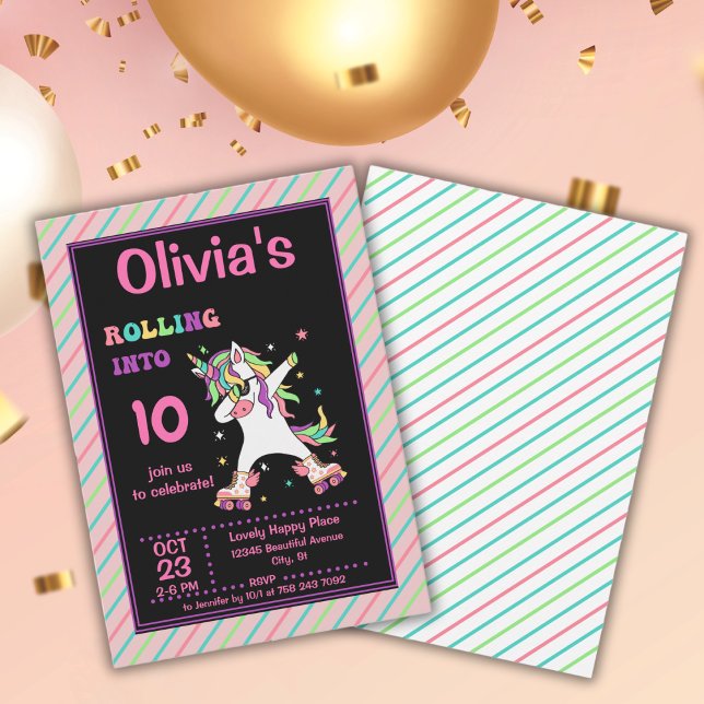 Invitation Dabbing Unicorn Roller Patinage Anniversaire Fête  (Créateur téléchargé)