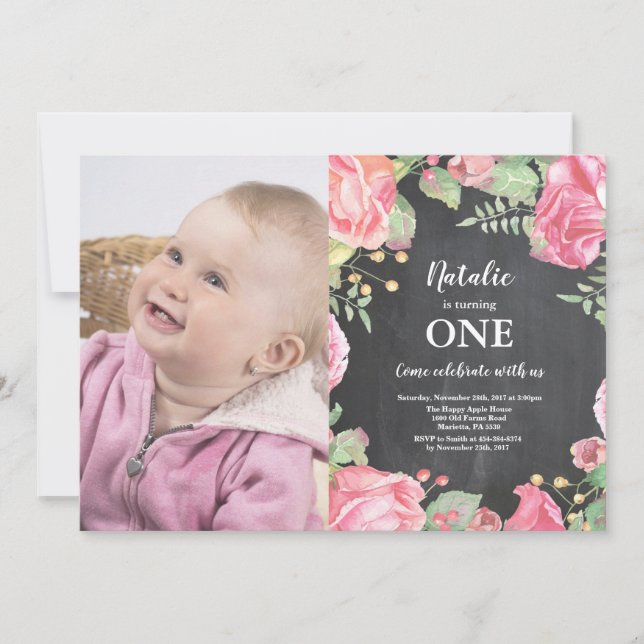 Invitation D'abord ęr rose d'invitation d'anniversaire floral (Devant)