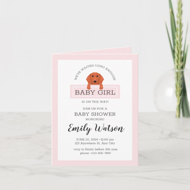 Invitation Dachshund Baby shower fille (Devant)