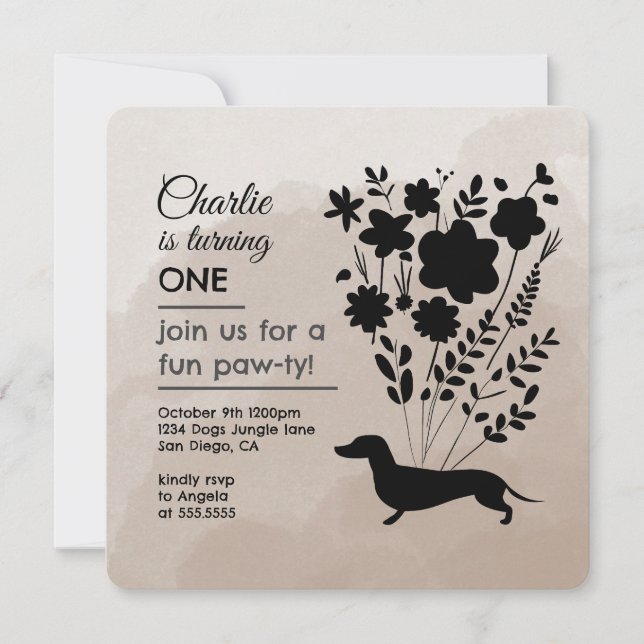 Invitation Dachshund Birthday Girl Paw-ty mignonne Chiens de  (Devant)