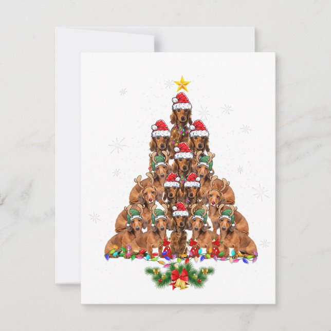Invitation Dachshund Christmas Tree Dog Xmas Lights Pajamas F (Devant)
