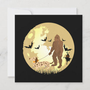 Invitation Dachshund Halloween Bigfoot promenant un dachshund