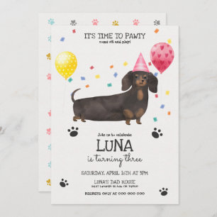 Invitation  Dachshund laisse Pawty Chien Anniversaire Invitat