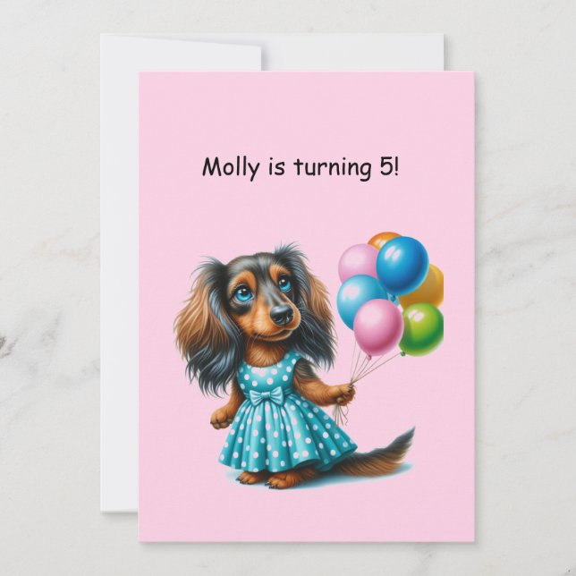 Invitation Dachshund Polka bleu (Devant)