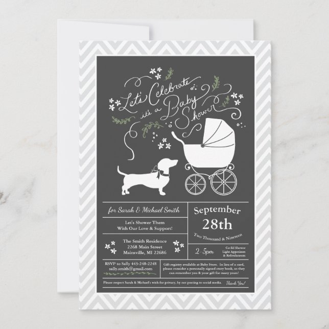 Invitation Dachshund Weiner Baby shower chien genre neutre (Devant)