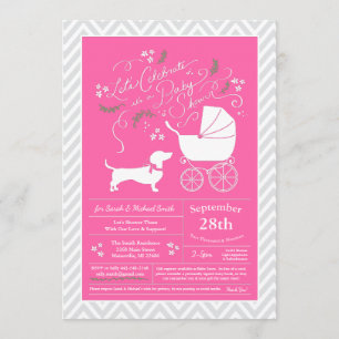 Invitation Dachshund Wiener Chien Baby shower fille rose
