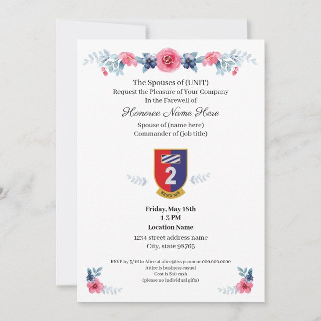 Invitation d'adieu du conjoint militaire Télécharg (Devant)