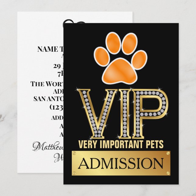 Invitation d'admission VIP PETS (Devant / Derrière)