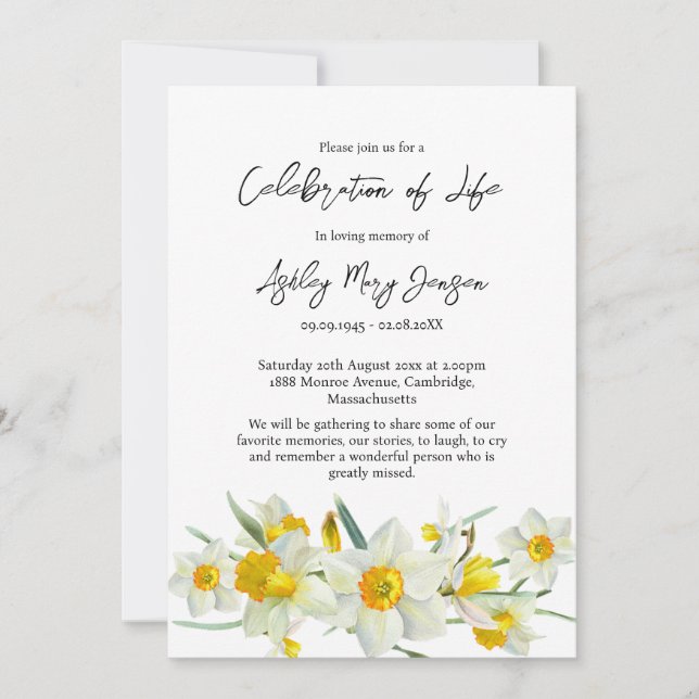 Invitation Daffodil Celebration of Life Funeral (Devant)