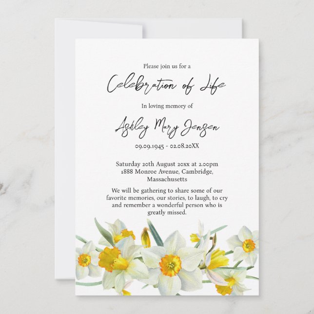 Invitation Daffodil Celebration of Life Photo Funeral  (Dos)