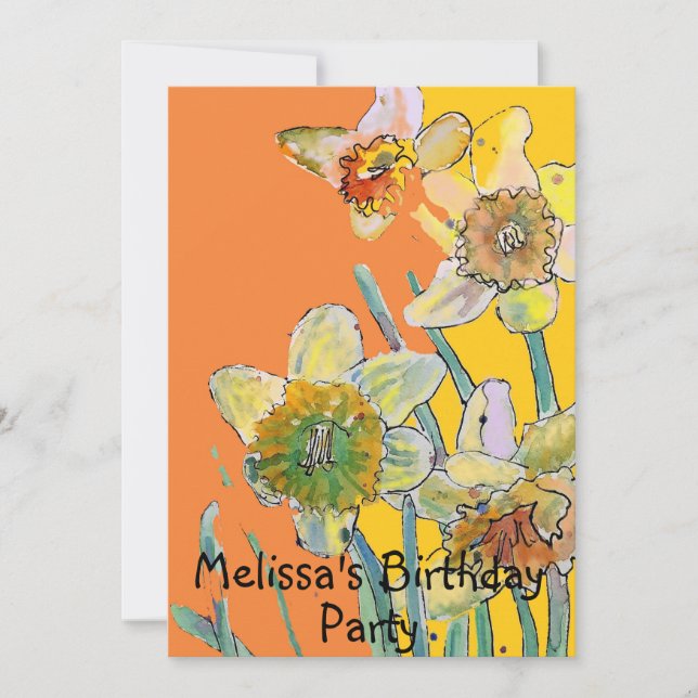 Invitation Daffodil Fleurs Anniversaire Enfants Filles Invita (Devant)