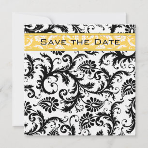 Invitation Daffodil Jaune et Noir Damas Enregistrer la date