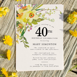 Invitation Daffodile jaune Boho rustique 40e anniversaire