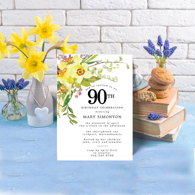 Invitation Daffodile jaune Boho rustique 90e anniversaire (Créateur téléchargé)