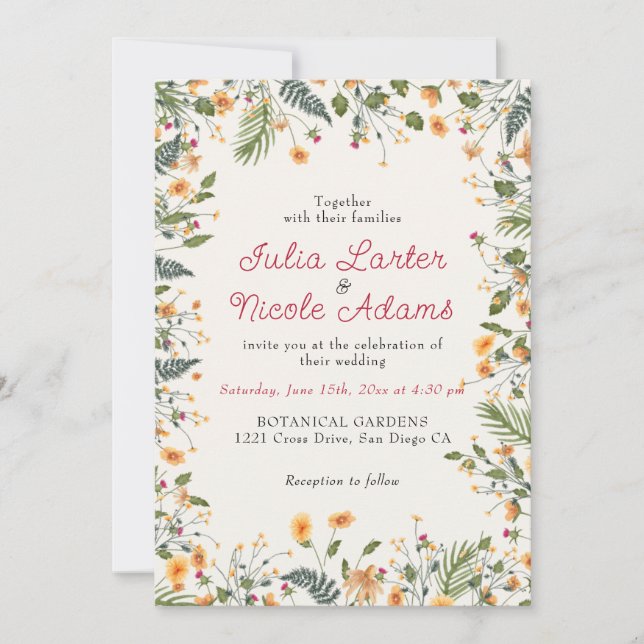 Invitation Daffodiles botaniques Daisy Peony Flowers Mariage (Devant)