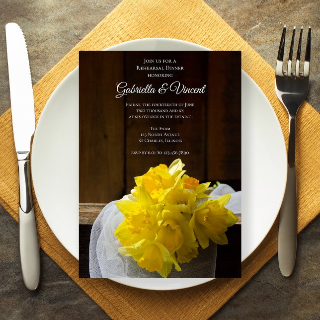 Invitation Daffodils rustiques Dîner de répétition Mariage de (Créateur téléchargé)