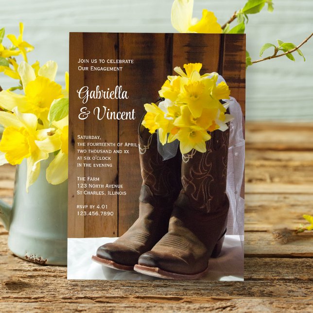 Invitation Daffodiques et bottes de cowboy Fiançailles Barn P (Créateur téléchargé)