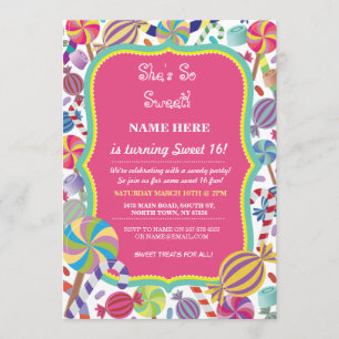 Invitation d'âge de bonbon 16 ou tout à sucrerie