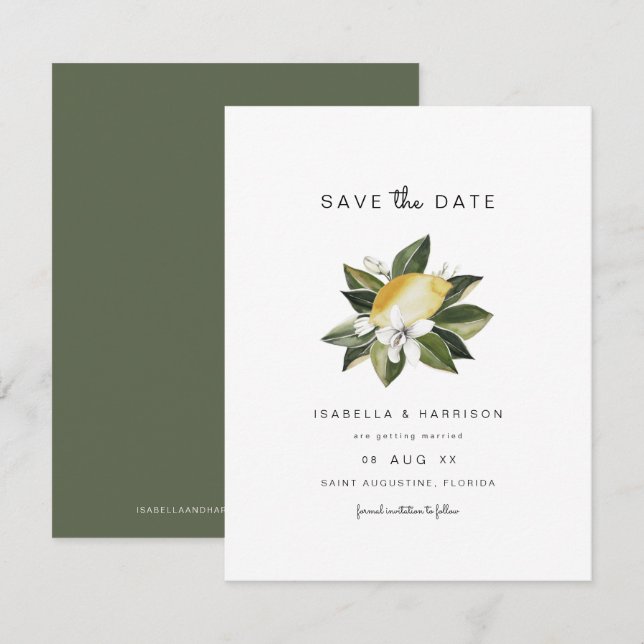 Invitation Dahlia - Aquarelle Citron Citrus Blanc Floral (Devant / Derrière)