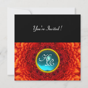 Invitation DAHLIA ROUGE, AQUAMARINE, bleu vif noir jaune