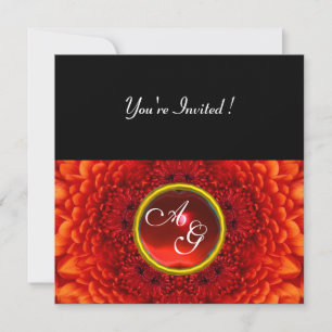 Invitation DAHLIA ROUGE, monogramme RUBY, noir clair