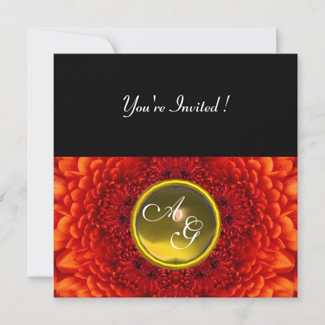 Invitation DAHLIA ROUGE, monogramme TOPAZ, jaune clair (Devant)
